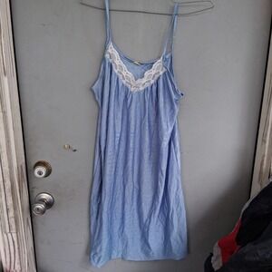 Vtg 80s 90s Lingerie Nightgown Cornflower Blue‎ Nylon Lace Chemise USA S EVC